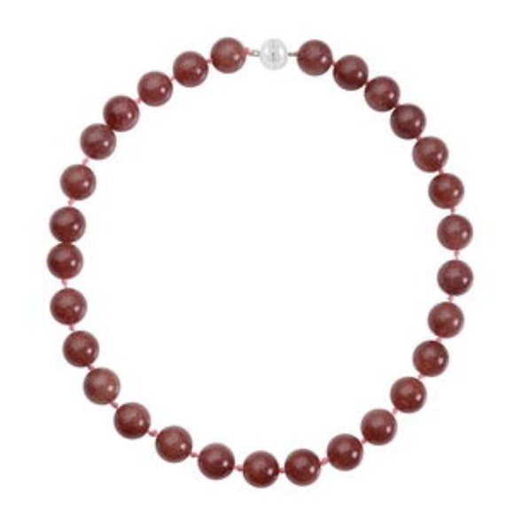 Strawberry Quartz 12-14mm Beaded Necklace 20 Inches in Rhodium Over Sterling Sil - Picture 1 of 5